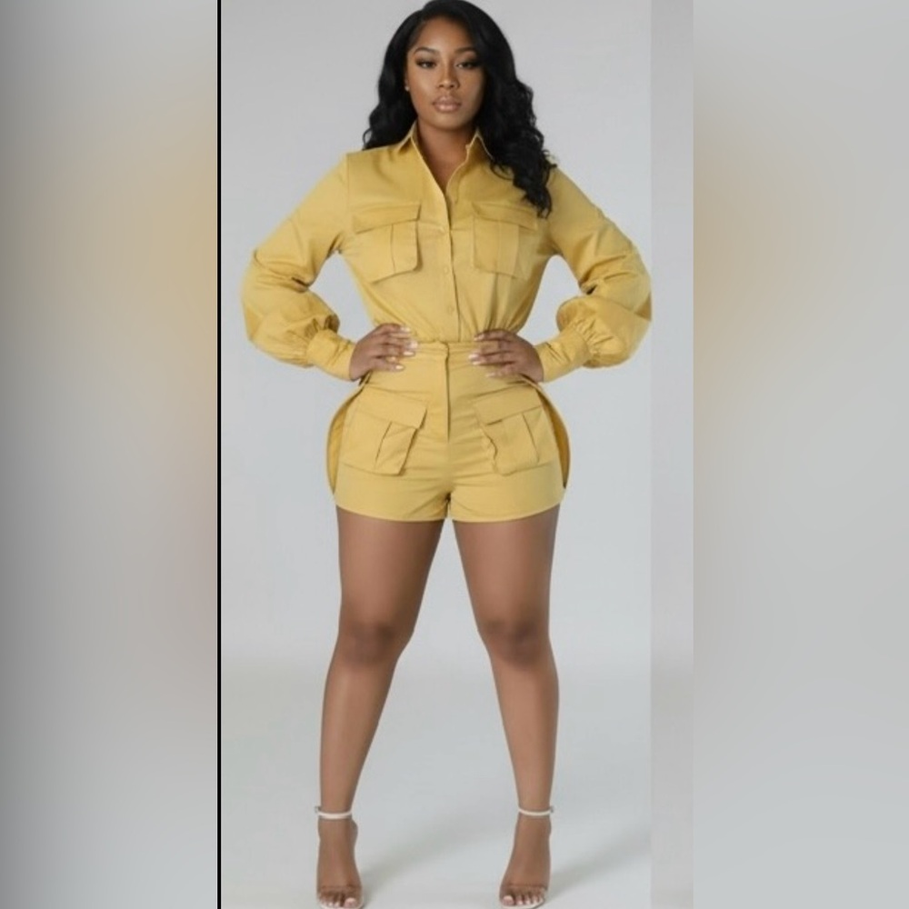 Stylish Mustard Women's Cargo Short Set
